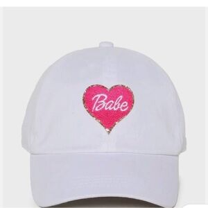 David and Young White Cap with Pink 'Babe' Heart and Gold Trim
